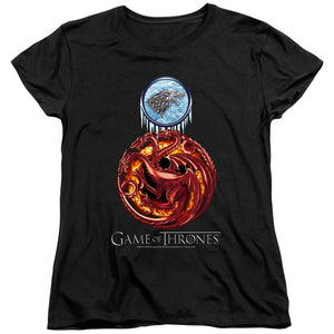 AN OFFCIALLY LICENSED GAME OF THRONES COMBINED TARGARYN AND STARK WOMEN'S REGULAR FIT T-SHIRT BLACK