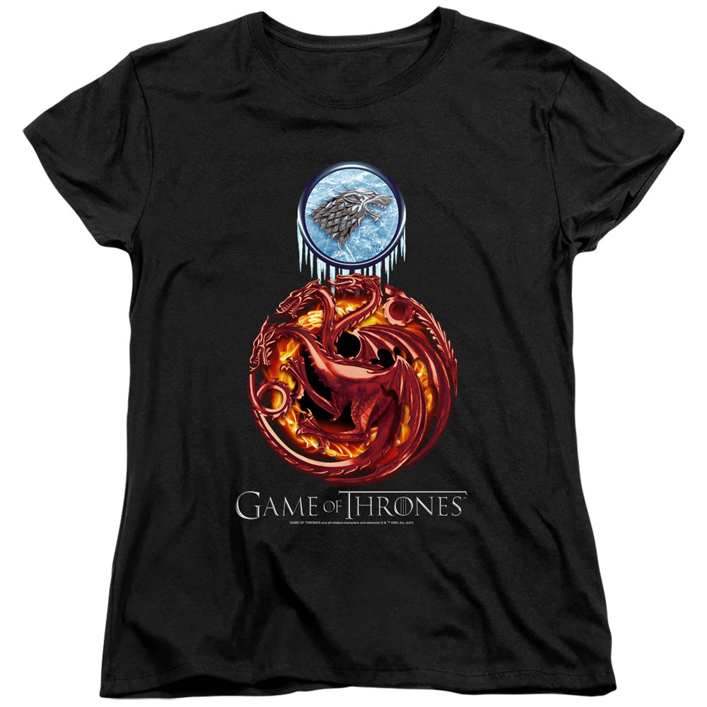 AN OFFCIALLY LICENSED GAME OF THRONES COMBINED TARGARYN AND STARK WOMEN'S REGULAR FIT T-SHIRT BLACK