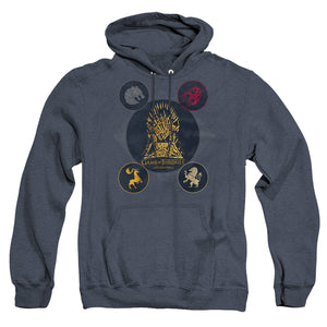 AN OFFCIALLY LICENSED GAME OF THRONES 4 HOUSES 4 THE THRONE ADULT UNISEX HEATHER PULLOVER HOODIE NAVY