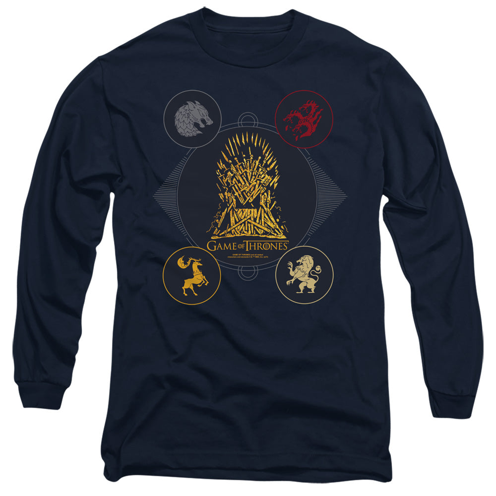 AN OFFCIALLY LICENSED GAME OF THRONES 4 HOUSES 4 THE THRONE MEN'S LONG SLEEVE T-SHIRT NAVY