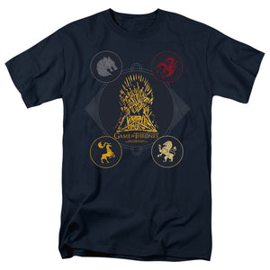 AN OFFCIALLY LICENSED GAME OF THRONES 4 HOUSES 4 THE THRONE MEN'S REGULAR FIT T-SHIRT NAVY