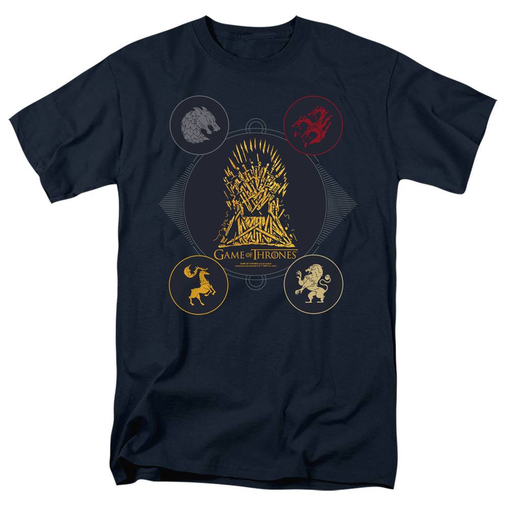 AN OFFCIALLY LICENSED GAME OF THRONES 4 HOUSES 4 THE THRONE MEN'S REGULAR FIT T-SHIRT NAVY