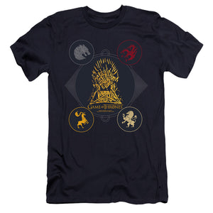 AN OFFCIALLY LICENSED GAME OF THRONES 4 HOUSES 4 THE THRONE MEN'S PREMIUM SLIM FIT T-SHIRT NAVY
