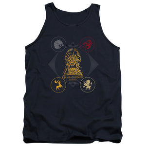 AN OFFCIALLY LICENSED GAME OF THRONES 4 HOUSES 4 THE THRONE ADULT UNISEX TANK TOP NAVY