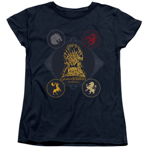 AN OFFCIALLY LICENSED GAME OF THRONES 4 HOUSES 4 THE THRONE WOMEN'S REGULAR FIT T-SHIRT NAVY