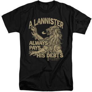 AN OFFCIALLY LICENSED GAME OF THRONES DEBTS MEN'S TALL FIT T-SHIRT BLACK