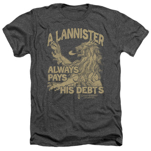 AN OFFCIALLY LICENSED GAME OF THRONES DEBTS MEN'S HEATHER T-SHIRT CHARCOAL