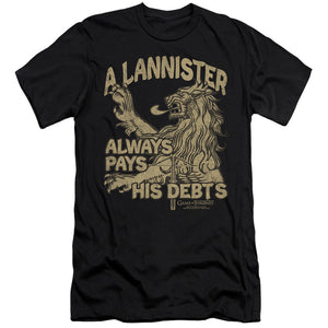 AN OFFCIALLY LICENSED GAME OF THRONES DEBTS MEN'S PREMIUM SLIM FIT T-SHIRT BLACK