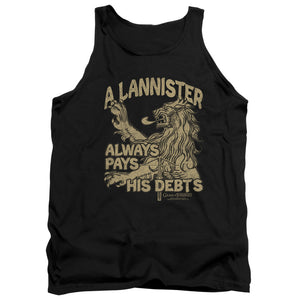 AN OFFCIALLY LICENSED GAME OF THRONES DEBTS ADULT UNISEX TANK TOP BLACK