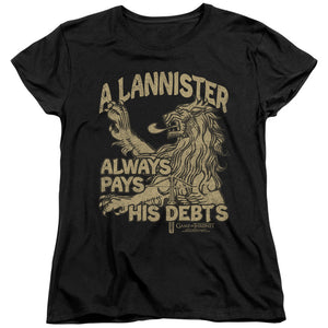 AN OFFCIALLY LICENSED GAME OF THRONES DEBTS WOMEN'S REGULAR FIT T-SHIRT BLACK