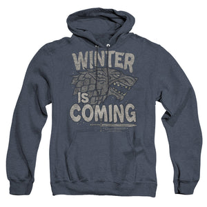 AN OFFCIALLY LICENSED GAME OF THRONES WINTER IS COMING ADULT UNISEX HEATHER PULLOVER HOODIE NAVY