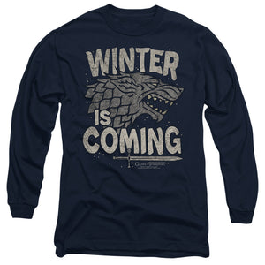 AN OFFCIALLY LICENSED GAME OF THRONES WINTER IS COMING MEN'S LONG SLEEVE T-SHIRT NAVY