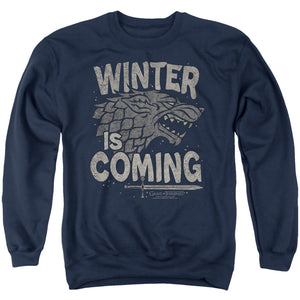 AN OFFCIALLY LICENSED GAME OF THRONES WINTER IS COMING ADULT UNISEX CREWNECK SWEATSHIRT NAVY