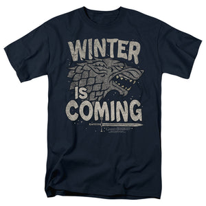 AN OFFCIALLY LICENSED GAME OF THRONES WINTER IS COMING MEN'S REGULAR FIT T-SHIRT NAVY