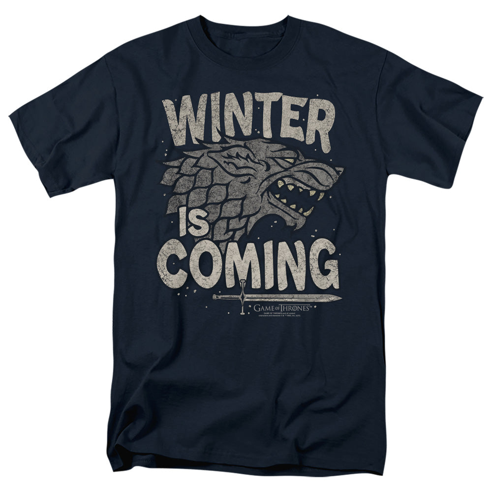 AN OFFCIALLY LICENSED GAME OF THRONES WINTER IS COMING MEN'S REGULAR FIT T-SHIRT NAVY