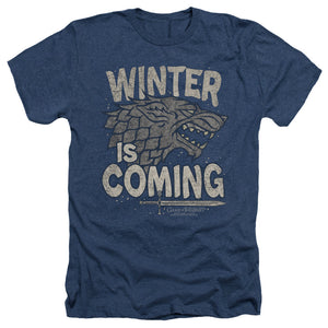 AN OFFCIALLY LICENSED GAME OF THRONES WINTER IS COMING MEN'S HEATHER T-SHIRT NAVY