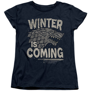 AN OFFCIALLY LICENSED GAME OF THRONES WINTER IS COMING WOMEN'S REGULAR FIT T-SHIRT NAVY