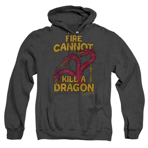 AN OFFCIALLY LICENSED GAME OF THRONES DRAGONS WITH FIRE ADULT UNISEX HEATHER PULLOVER HOODIE BLACK