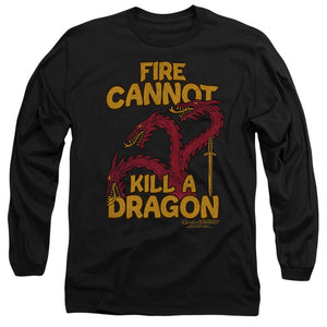 AN OFFCIALLY LICENSED GAME OF THRONES DRAGONS WITH FIRE MEN'S LONG SLEEVE T-SHIRT BLACK