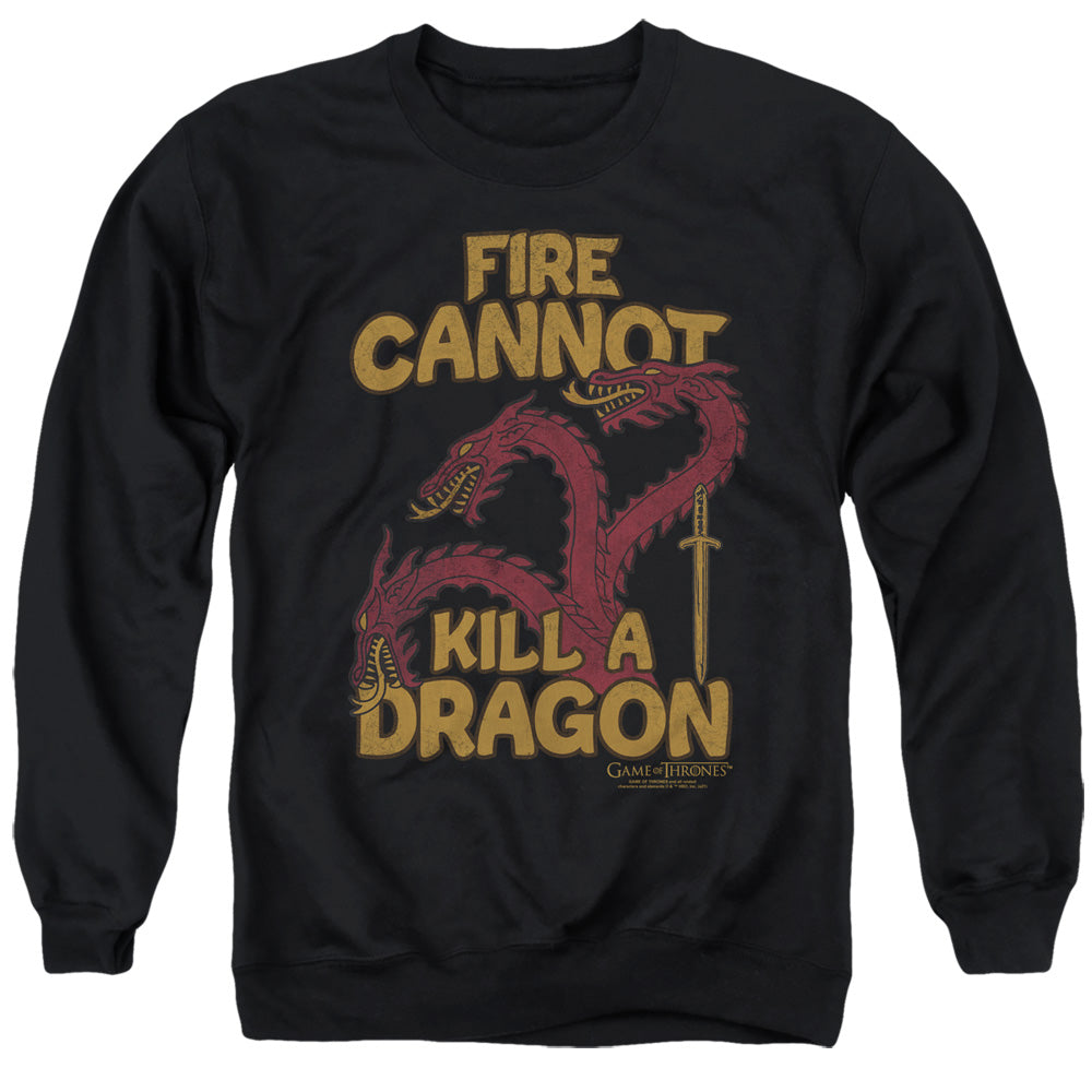 AN OFFCIALLY LICENSED GAME OF THRONES DRAGONS WITH FIRE ADULT UNISEX CREWNECK SWEATSHIRT BLACK