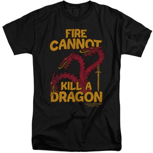 AN OFFCIALLY LICENSED GAME OF THRONES DRAGONS WITH FIRE MEN'S TALL FIT T-SHIRT BLACK