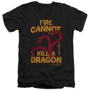 AN OFFCIALLY LICENSED GAME OF THRONES DRAGONS WITH FIRE MEN'S V-NECK T-SHIRT BLACK