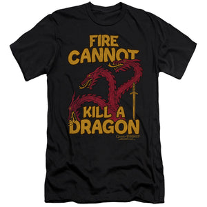 AN OFFCIALLY LICENSED GAME OF THRONES DRAGONS WITH FIRE MEN'S PREMIUM SLIM FIT T-SHIRT BLACK