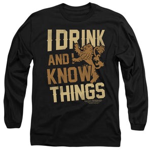 AN OFFCIALLY LICENSED GAME OF THRONES KNOW THINGS MEN'S LONG SLEEVE T-SHIRT BLACK