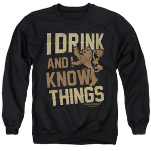 AN OFFCIALLY LICENSED GAME OF THRONES KNOW THINGS ADULT UNISEX CREWNECK SWEATSHIRT BLACK