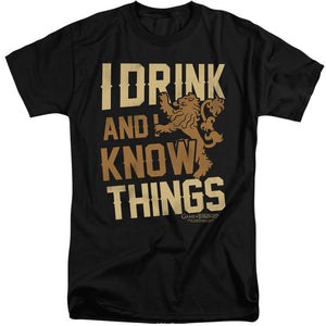 AN OFFCIALLY LICENSED GAME OF THRONES KNOW THINGS MEN'S TALL FIT T-SHIRT BLACK