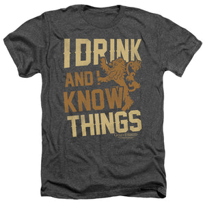 AN OFFCIALLY LICENSED GAME OF THRONES KNOW THINGS MEN'S HEATHER T-SHIRT CHARCOAL