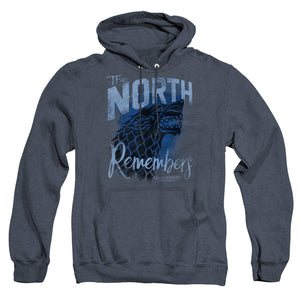 AN OFFCIALLY LICENSED GAME OF THRONES THE NORTH REMEMBERS ADULT UNISEX HEATHER PULLOVER HOODIE NAVY