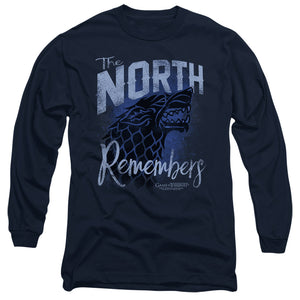 AN OFFCIALLY LICENSED GAME OF THRONES THE NORTH REMEMBERS MEN'S LONG SLEEVE T-SHIRT NAVY