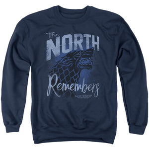 AN OFFCIALLY LICENSED GAME OF THRONES THE NORTH REMEMBERS ADULT UNISEX CREWNECK SWEATSHIRT NAVY