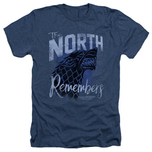 AN OFFCIALLY LICENSED GAME OF THRONES THE NORTH REMEMBERS MEN'S HEATHER T-SHIRT NAVY