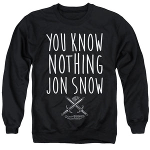 AN OFFCIALLY LICENSED GAME OF THRONES YOU KNOW NOTHING JON SNOW ADULT UNISEX CREWNECK SWEATSHIRT BLACK