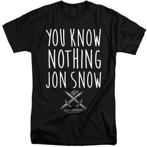 AN OFFCIALLY LICENSED GAME OF THRONES YOU KNOW NOTHING JON SNOW MEN'S TALL FIT T-SHIRT BLACK
