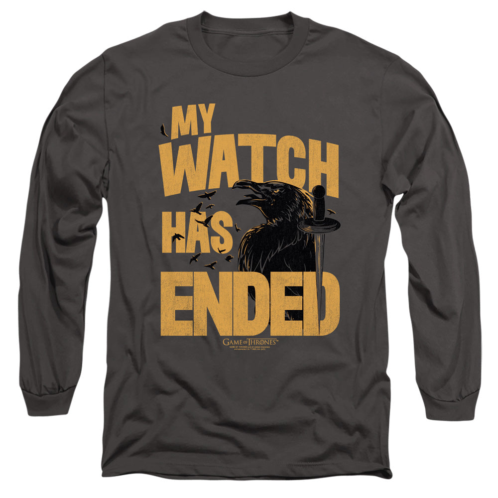 AN OFFCIALLY LICENSED GAME OF THRONES MY WATCH HAS ENDED MEN'S LONG SLEEVE T-SHIRT CHARCOAL