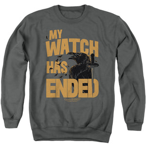 AN OFFCIALLY LICENSED GAME OF THRONES MY WATCH HAS ENDED ADULT UNISEX CREWNECK SWEATSHIRT CHARCOAL