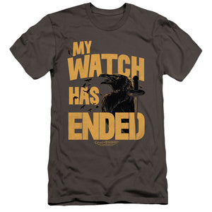 AN OFFCIALLY LICENSED GAME OF THRONES MY WATCH HAS ENDED MEN'S PREMIUM SLIM FIT T-SHIRT CHARCOAL