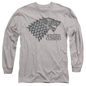 AN OFFCIALLY LICENSED GAME OF THRONES STARTK WINTER IS COMING ON GRAY MEN'S LONG SLEEVE T-SHIRT ATHLETIC HEATHER