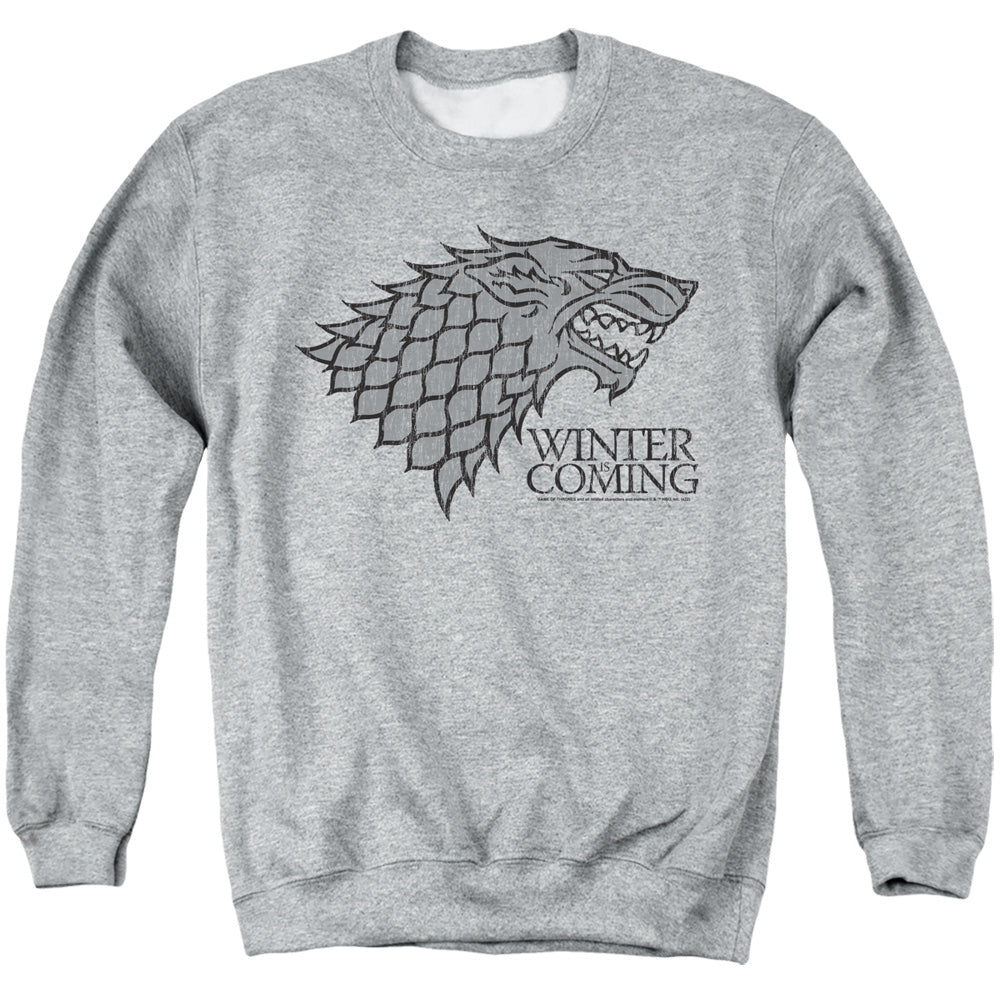 AN OFFCIALLY LICENSED GAME OF THRONES STARTK WINTER IS COMING ON GRAY ADULT UNISEX CREWNECK SWEATSHIRT ATHLETIC HEATHER