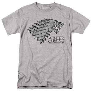 AN OFFCIALLY LICENSED GAME OF THRONES STARTK WINTER IS COMING ON GRAY MEN'S REGULAR FIT T-SHIRT ATHLETIC HEATHER