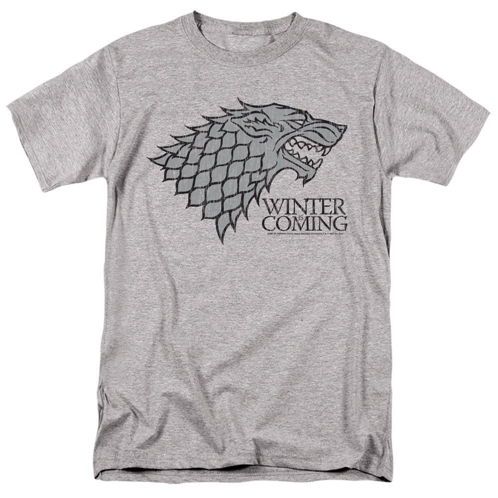 AN OFFCIALLY LICENSED GAME OF THRONES STARTK WINTER IS COMING ON GRAY MEN'S REGULAR FIT T-SHIRT ATHLETIC HEATHER