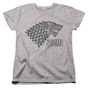 AN OFFCIALLY LICENSED GAME OF THRONES STARTK WINTER IS COMING ON GRAY WOMEN'S REGULAR FIT T-SHIRT ATHLETIC HEATHER