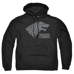 AN OFFCIALLY LICENSED GAME OF THRONES STARTK WINTER IS COMING ON BLACK ADULT UNISEX PULLOVER HOODIE BLACK