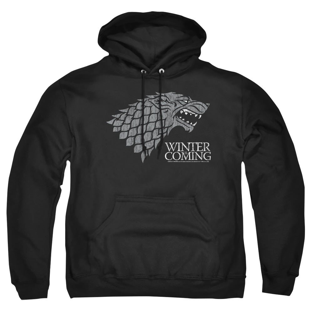 AN OFFCIALLY LICENSED GAME OF THRONES STARTK WINTER IS COMING ON BLACK ADULT UNISEX PULLOVER HOODIE BLACK