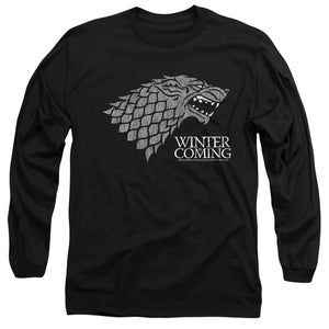 AN OFFCIALLY LICENSED GAME OF THRONES STARTK WINTER IS COMING ON BLACK MEN'S LONG SLEEVE T-SHIRT BLACK