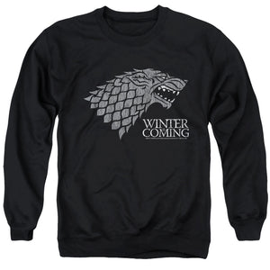 AN OFFCIALLY LICENSED GAME OF THRONES STARTK WINTER IS COMING ON BLACK ADULT UNISEX CREWNECK SWEATSHIRT BLACK