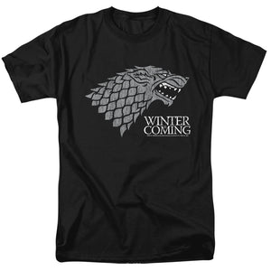 AN OFFCIALLY LICENSED GAME OF THRONES STARTK WINTER IS COMING ON BLACK MEN'S REGULAR FIT T-SHIRT BLACK
